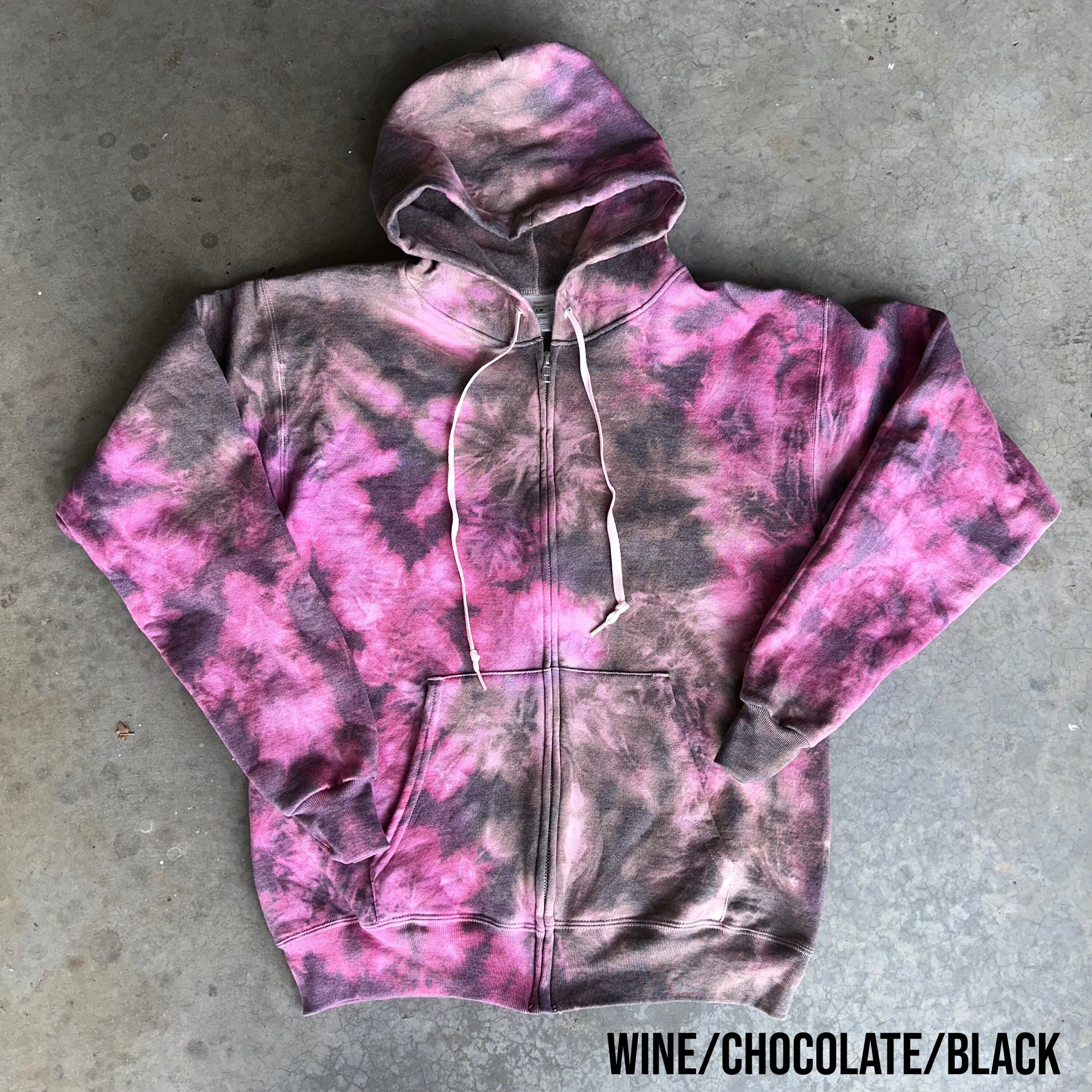 Wine TIE DYE Zip Up Hoodie