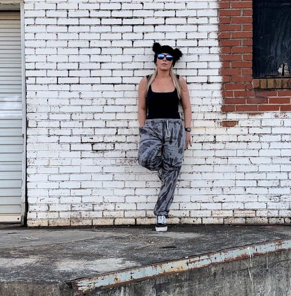 Grey and Black Tie Dye Sweat Pants